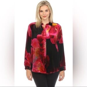NWT Johnny Was Velvet Oversized Shirt In Ruby Bloom